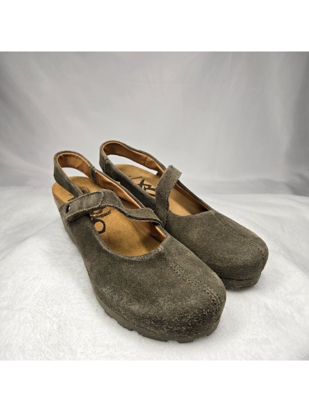 OTBT Prog Elmwood Clogs Olive Suede Leather Slingback Wedge Heel Women Size 8M